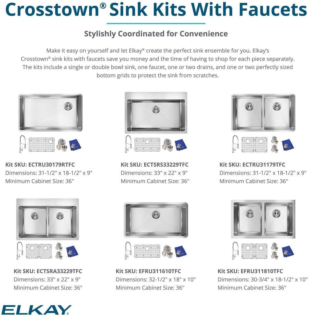 Elkay Crosstown 16 Gauge Stainless Steel 30-3/4" x 18-1/2" x 10" Equal Double Bowl Undermount Sink Kit with Faucet - Image 4