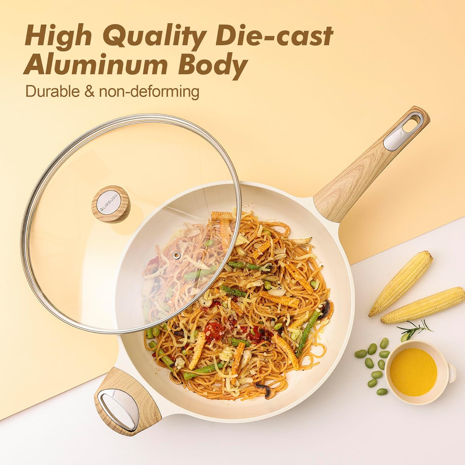 SENSARTE Ceramic Cookware Sets, Pots and Pans Set Nonstick, 20-Piece Induction Cookware, Non-toxic Healthy Non Stick Kitchen Cooking Set with Stay-Cool Handles, PFAS PTFE PFOA PFOS Free - Image 6