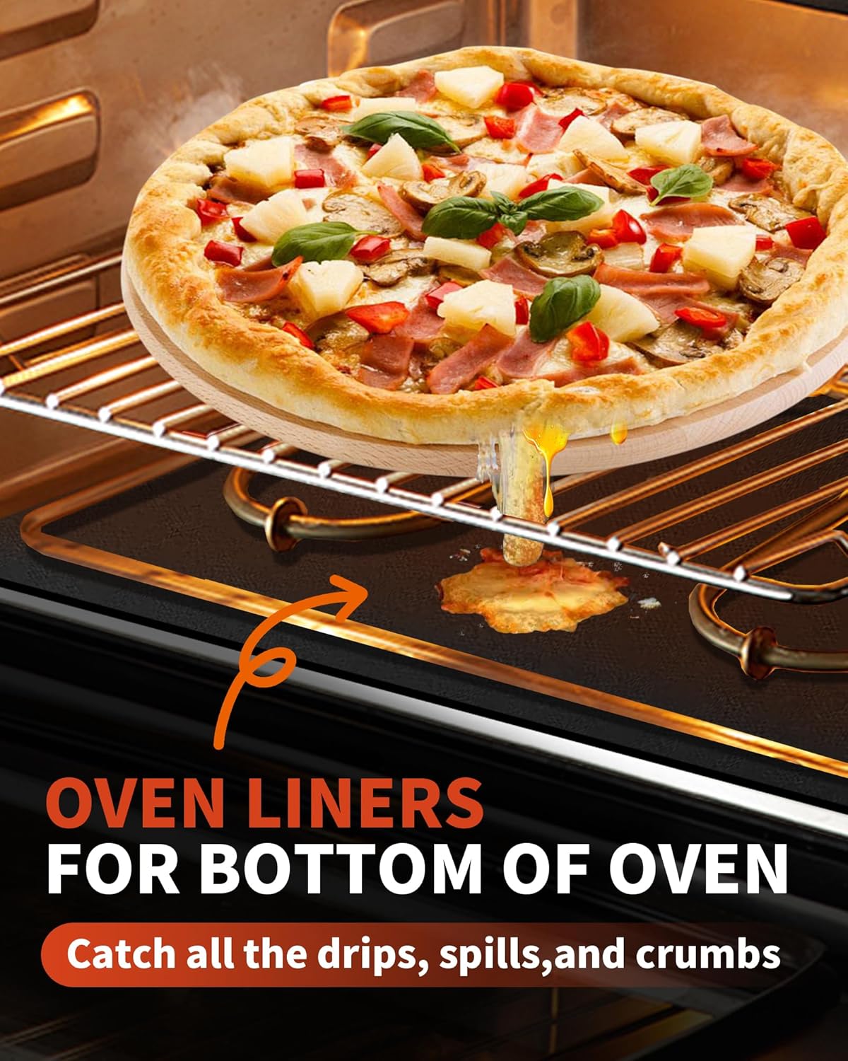 Oven Liners for Bottom of Oven - 2 Pack Large Heavy Duty Oven Mats, 17"x 25" Reusable Matt Liner for Electric, Gas, Toaster Ovens & Grills, BPA & PFOA Free, Kitchen Essentials, Black - Image 2