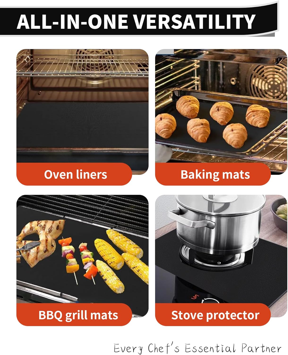 Oven Liners for Bottom of Oven - 2 Pack Large Heavy Duty Oven Mats, 17"x 25" Reusable Matt Liner for Electric, Gas, Toaster Ovens & Grills, BPA & PFOA Free, Kitchen Essentials, Black - Image 6