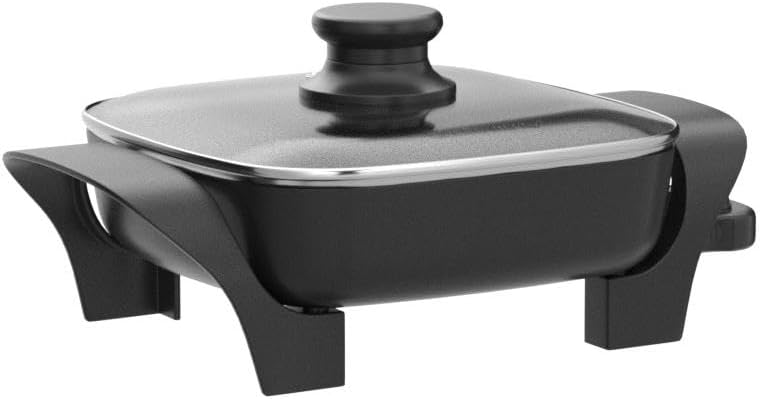Elite Gourmet EG808 8” x 8" Non-stick Electric Skillet, Dishwasher Safe with Tempered Glass Vented Lid, Rapid Heat Up, 600W, Black - Image 4