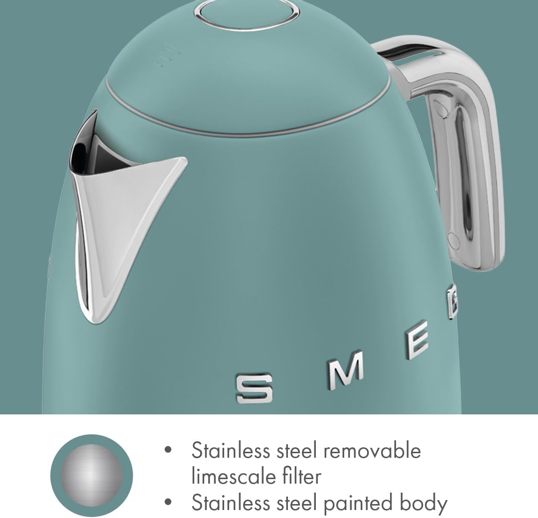 SMEG KLF03 7 Cup Electric Water Kettle, Retro-Style, Soft-Opening Lid, Auto Shut-Off, 360° Swivel Base – Jade - Image 8