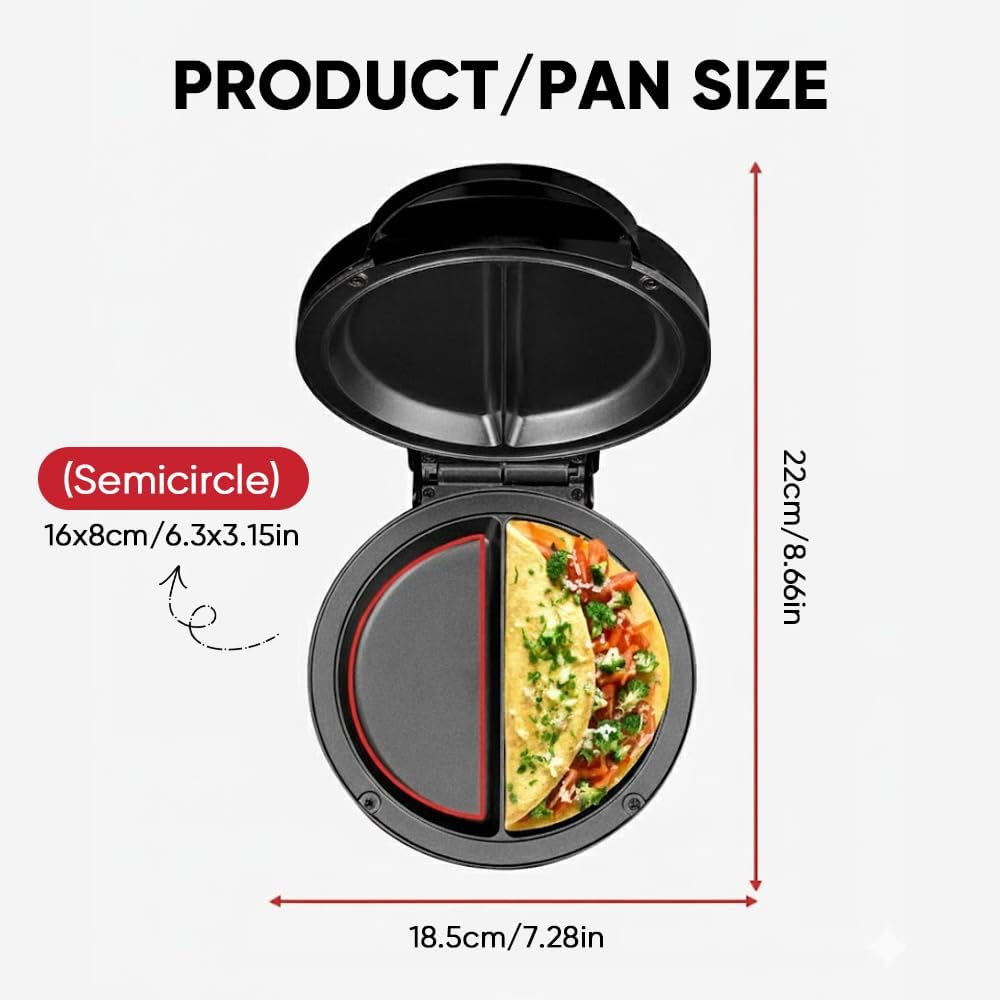 Saker Dual Zone Electric Omelette Maker 2026|Non-Stick Double Omelet Pan with Fast Heating|Perfect for 2 Eggs,Breakfast Sandwiches,Frittatas|1000W Compact Kitchen Appliance (Black) - Image 6