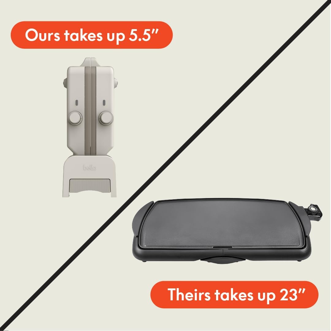 Bella 10"x 20" Ceramic Fold-n-Store Dual Temp Griddle, Fits-anywhere Kitchenware, EverGood Ceramic Nonstick Coating, 2 Temperature Zones up to 400°F, Dishwasher Safe Drip Tray, 1500 Watt, Oatmilk - Image 6