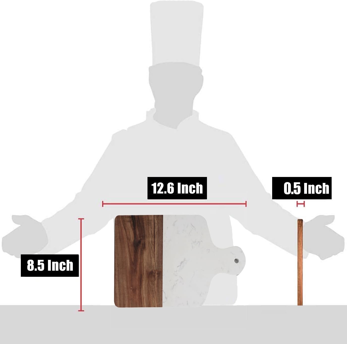 Cutting Board with Marble and Natural Wood,Serving Board for Steak Fruits with Handle,Chopping Board for Bread as Serving Trays (White) - Image 8