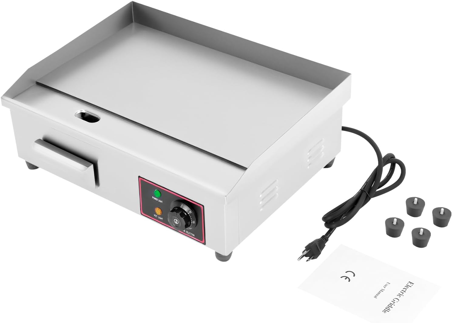 22" Commercial Electric Griddle, 110V 1600W Electric Stove Countertop Flat Top Grill Non-Stick Stainless Steel Teppanyaki Grill with Plug, Adjustable Temperature Control 122°F-572°F - Image 9