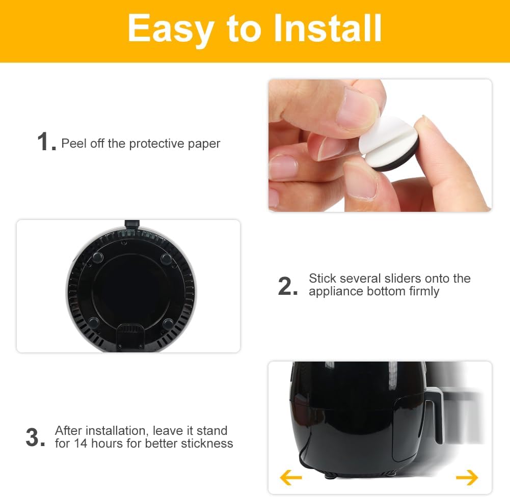 Kitchen Appliance Sliders, 16pcs Self Adhesive Small Appliance Sliders Easy Mover Space Saving Home Must Have Gadgets for Countertop Coffee Maker, Air Fryer (Black) - Image 8