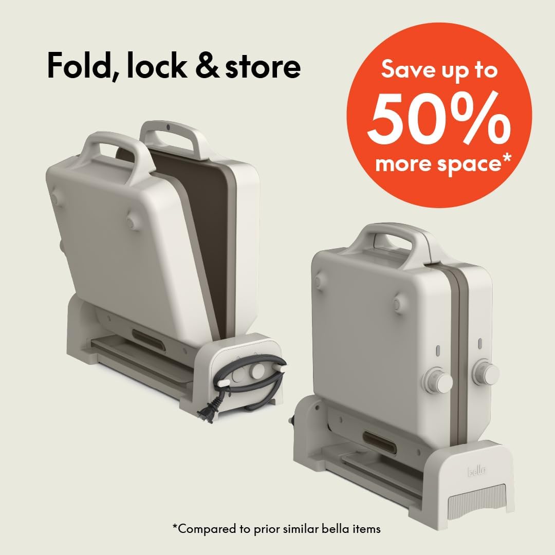 Bella 10"x 20" Ceramic Fold-n-Store Dual Temp Griddle, Fits-anywhere Kitchenware, EverGood Ceramic Nonstick Coating, 2 Temperature Zones up to 400°F, Dishwasher Safe Drip Tray, 1500 Watt, Oatmilk - Image 2