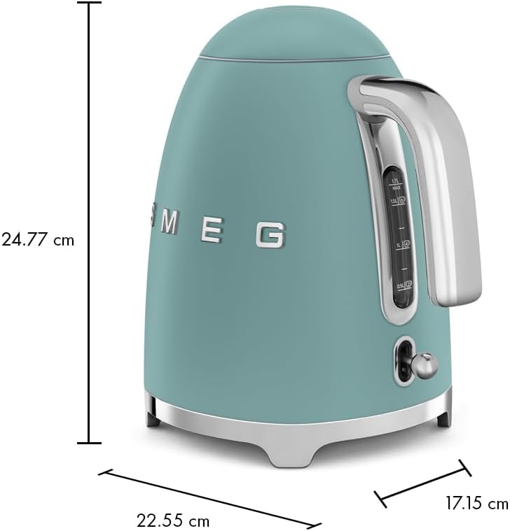 SMEG KLF03 7 Cup Electric Water Kettle, Retro-Style, Soft-Opening Lid, Auto Shut-Off, 360° Swivel Base – Jade - Image 9