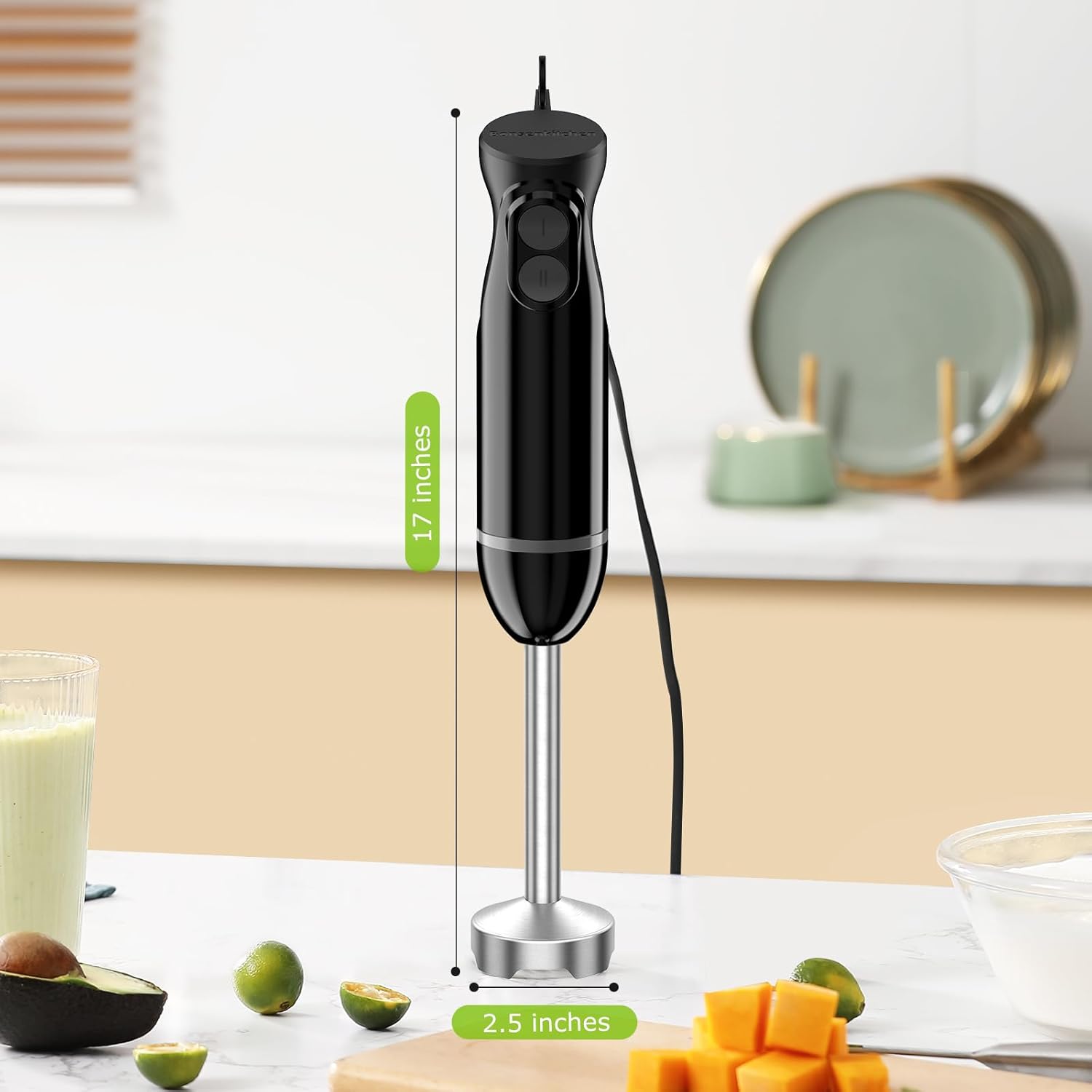 Bonsenkitchen Hand Blender, Immersion Blender with 2 Mixing Speed, Electric Handheld Mixer Portable Stick Mixer with Stainless Steel Blades for Soup, Smoothie, Puree, Baby Food - Image 8