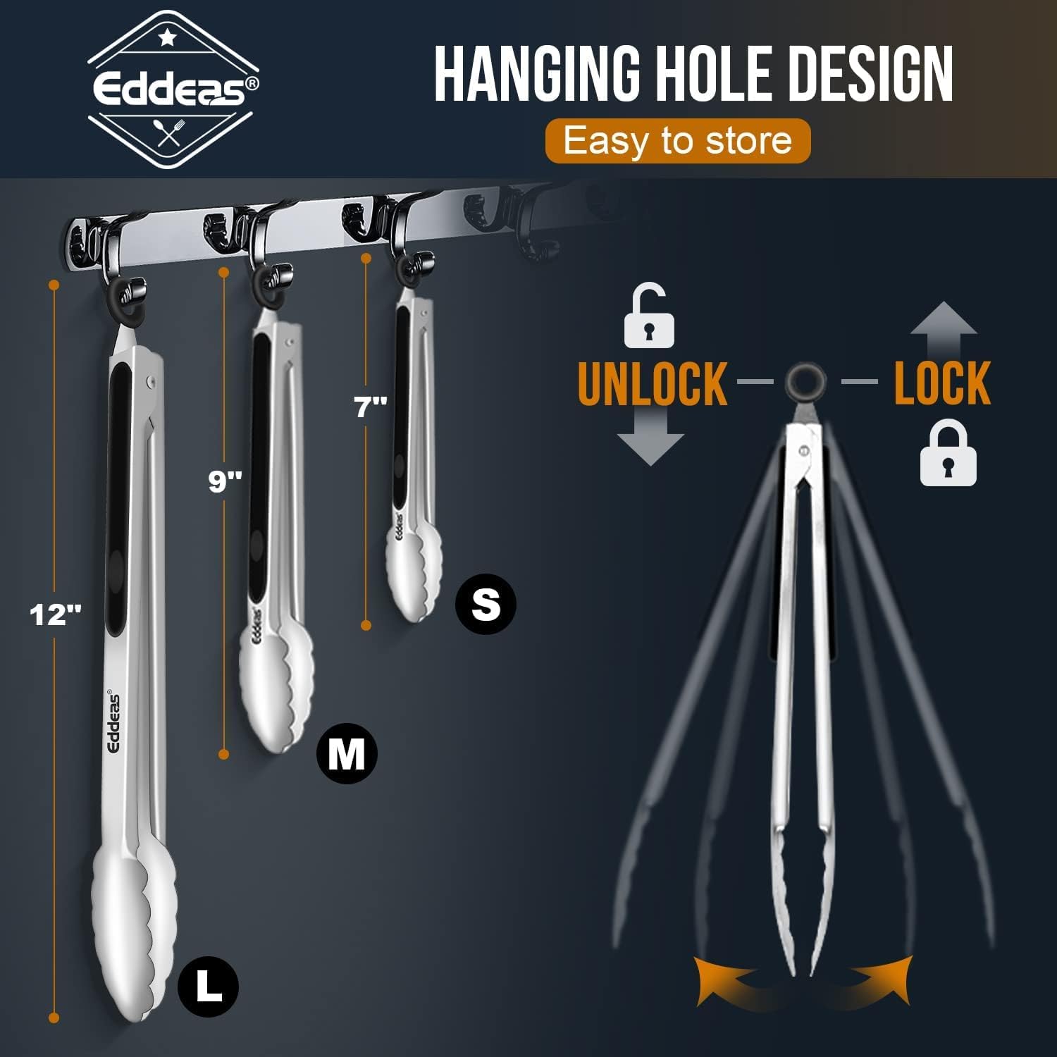 Tongs For Cooking - Heat Resistant 600 Degrees Stainless Steel Kitchen Tong,Heavy Duty Metal Locking Tongs - Perfect for Food,Salad and BBQ set of 3 (7",9" and 12") Dishwasher - Image 6