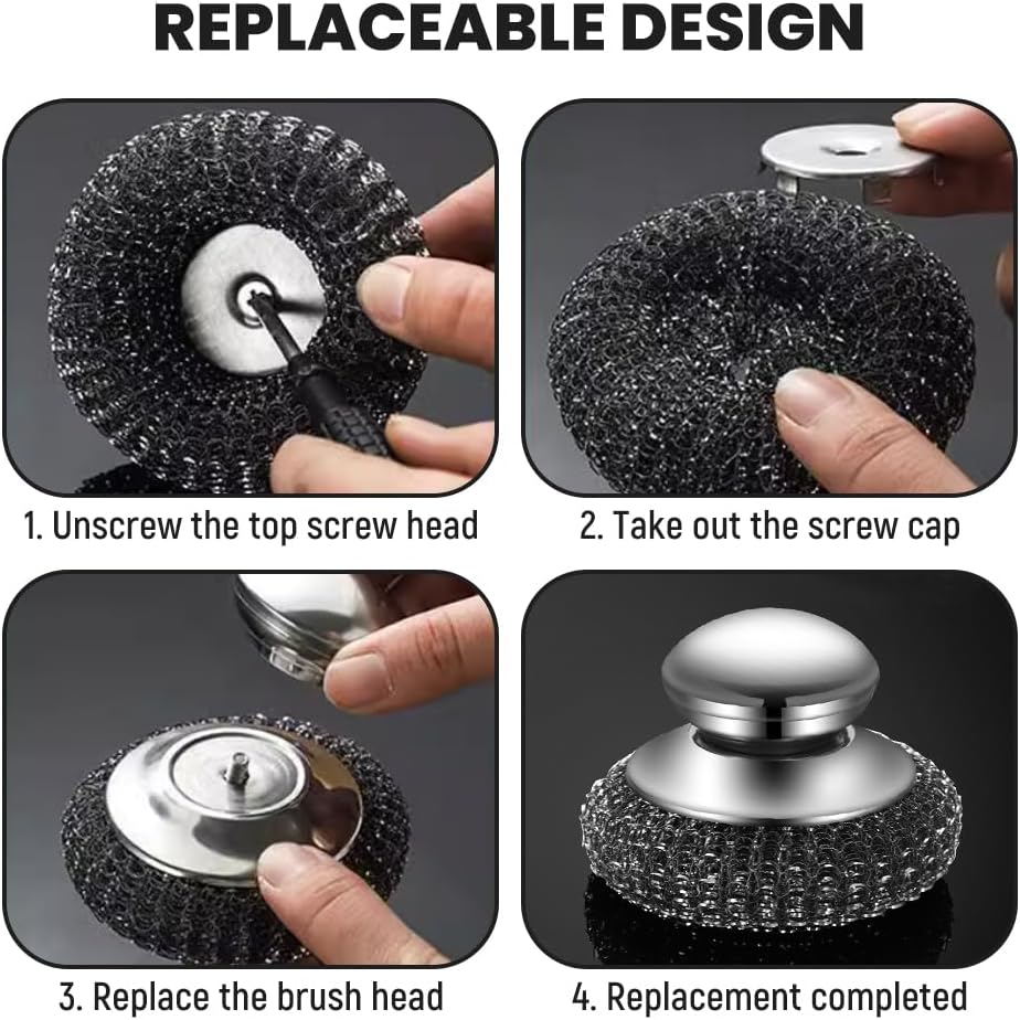 Steel Wool Scrubber with Handle, Upgrade Heavy Duty Stainless Steel Dish Scrubber for Cleaning Dishes, Iron Pots, Stoves, Kitchen Sink (1 pcs) - Image 3