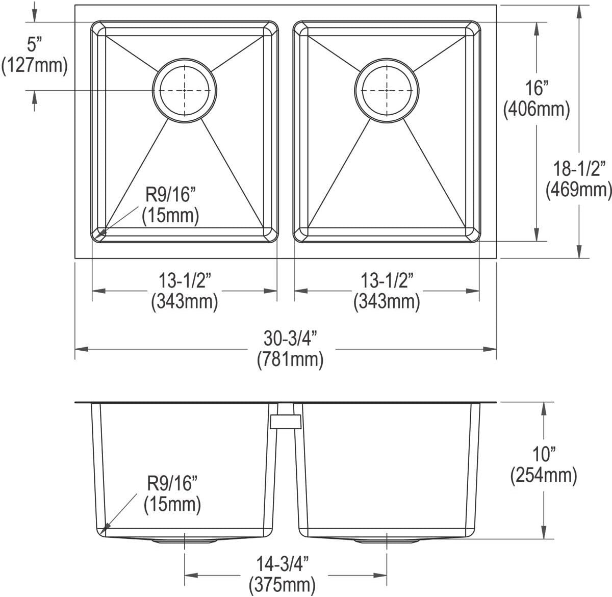 Elkay Crosstown 16 Gauge Stainless Steel 30-3/4" x 18-1/2" x 10" Equal Double Bowl Undermount Sink Kit with Faucet - Image 2