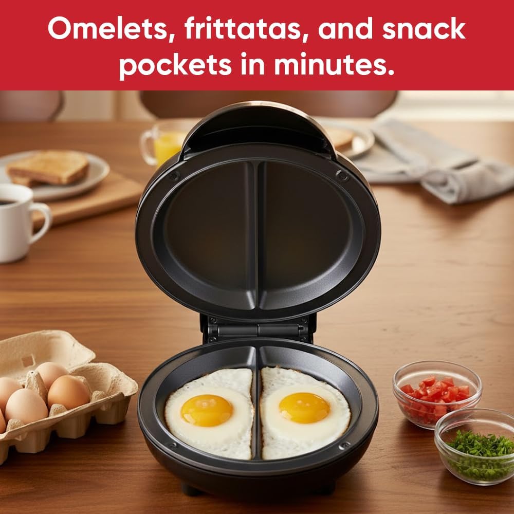 Saker Dual Zone Electric Omelette Maker 2026|Non-Stick Double Omelet Pan with Fast Heating|Perfect for 2 Eggs,Breakfast Sandwiches,Frittatas|1000W Compact Kitchen Appliance (Black) - Image 4