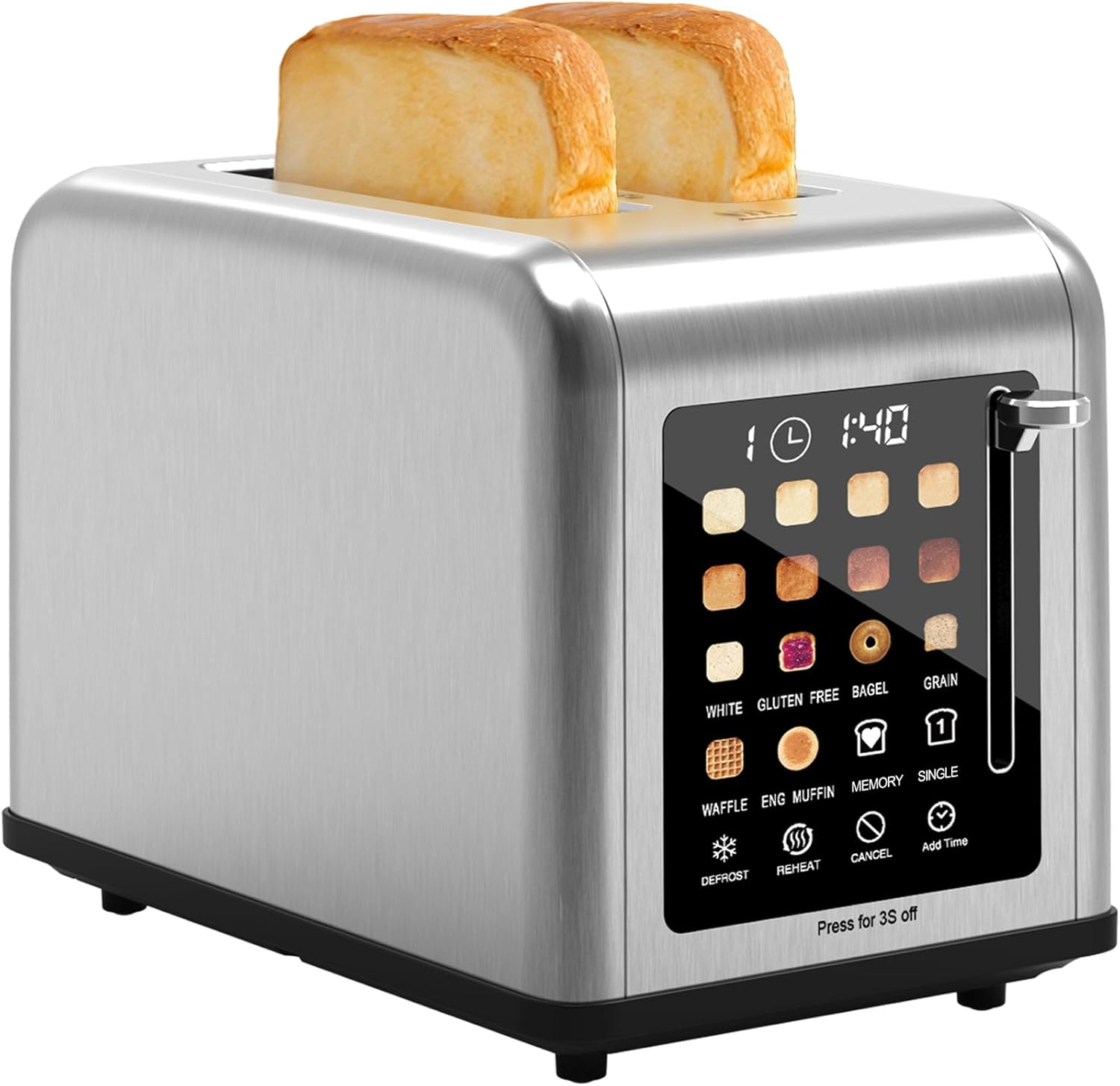 2 Slice Toaster Touch Screen, Stainless Steel Toasters Digital Timer 2 Slot Toasters, 8 Shade Settings 6 Bread Types for Bagel, Cancel, Defrost(Stainless Steel) - Image 8