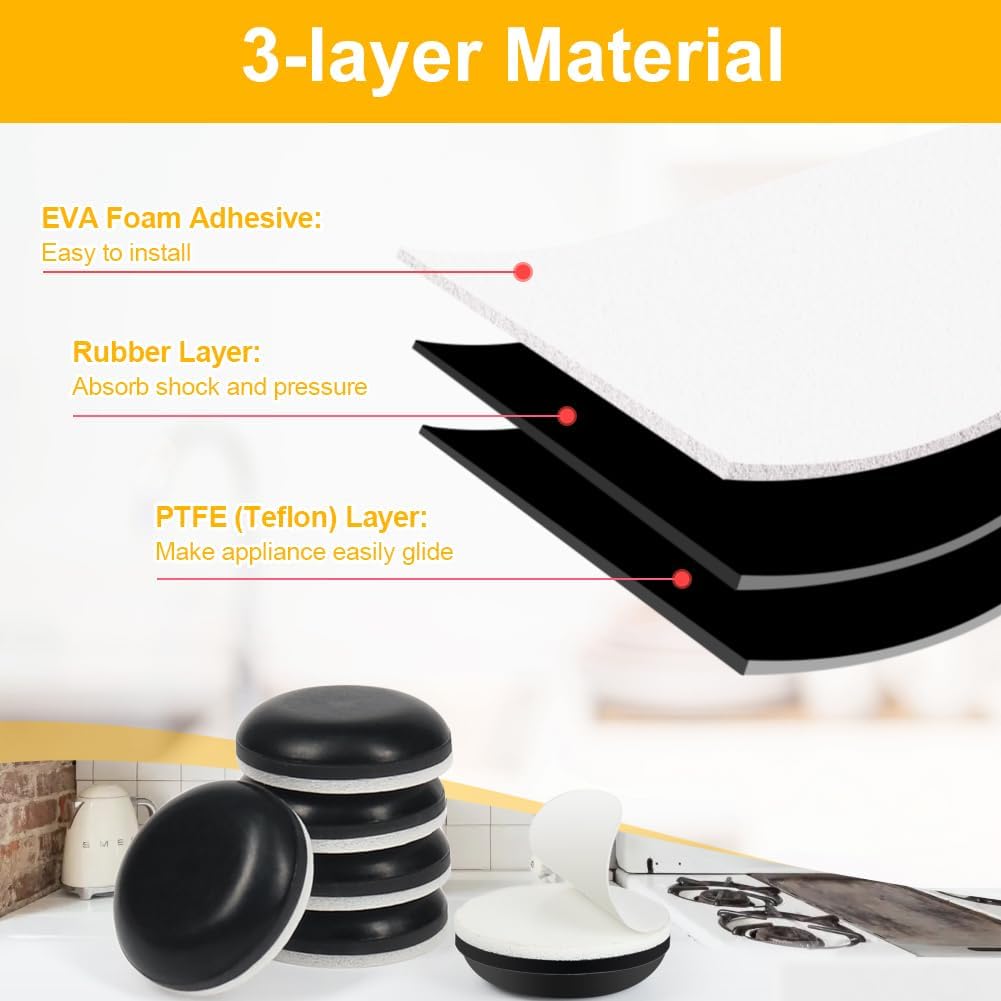 Kitchen Appliance Sliders, 16pcs Self Adhesive Small Appliance Sliders Easy Mover Space Saving Home Must Have Gadgets for Countertop Coffee Maker, Air Fryer (Black) - Image 3