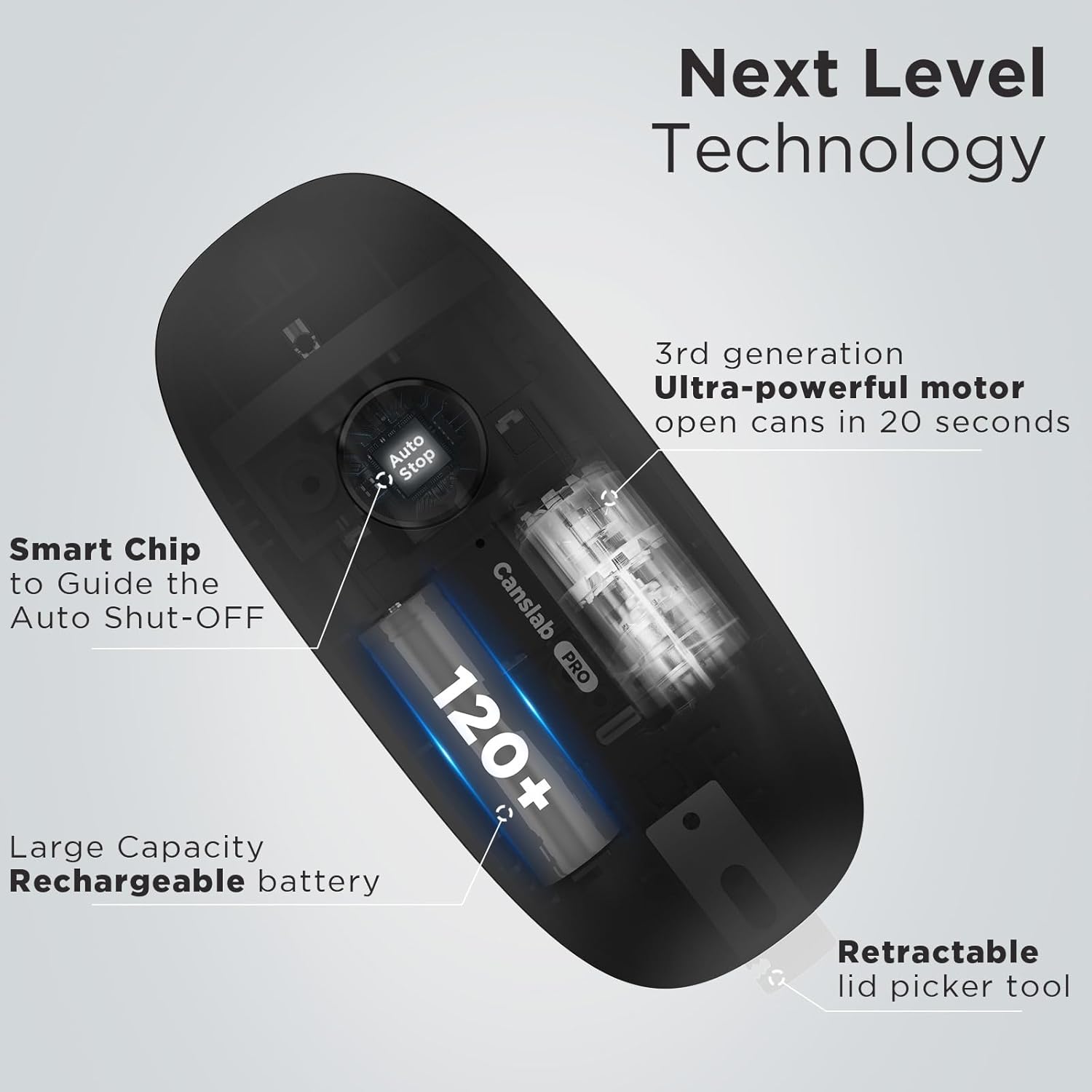 Canslab Ultrablade PRO Auto Stop Can Opener - Rechargeable Electric Can Opener for Kitchen for Seniors with Arthritis - One Touch Side Cut Opener, Smooth Edge, Handfree, Wall Mounted Small Size, Black - Image 4