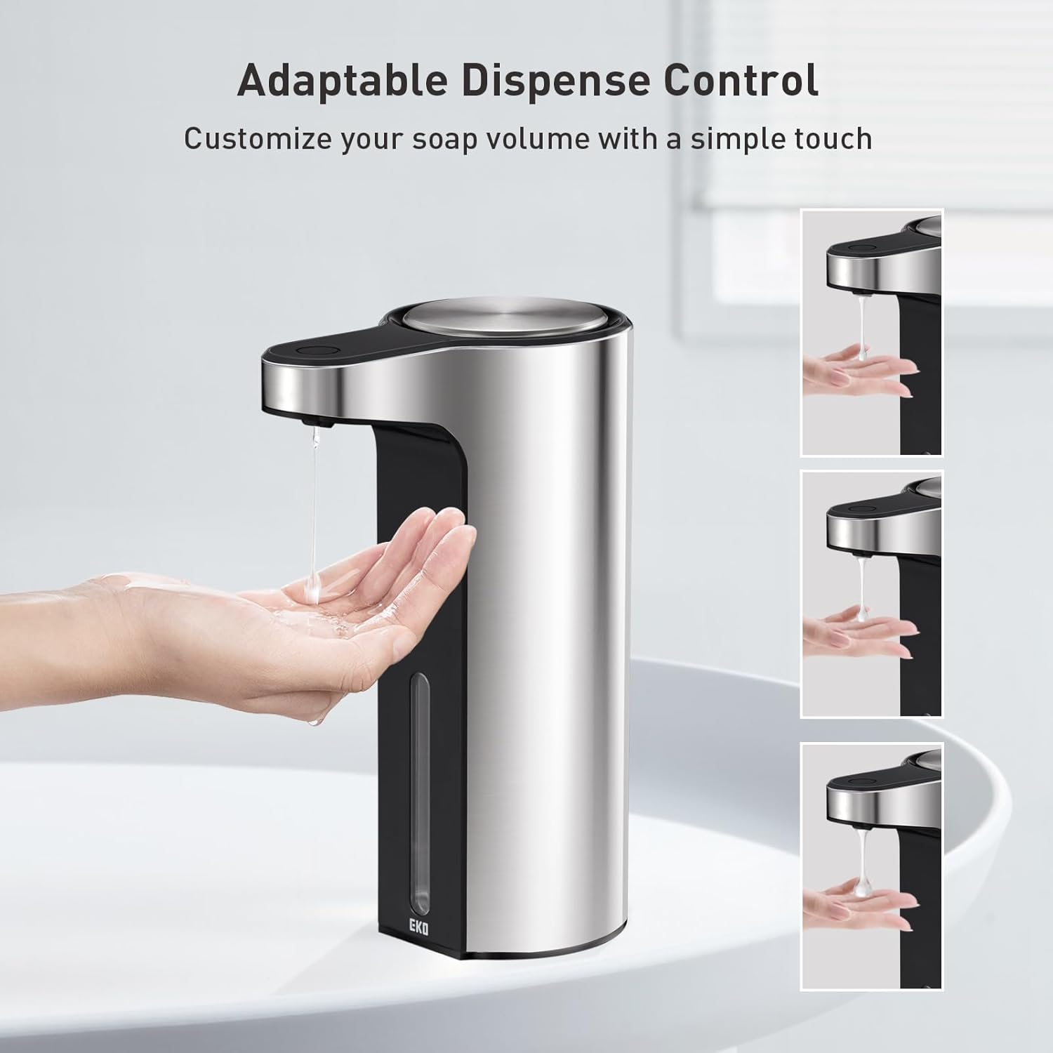 EKO Aroma Touchless Automatic Soap Dispenser for Kitchen and Bathroom, Liquid Hand Soap Dispenser, Water-Resistant and Rechargeable, 9 fl oz (Stainless) - Image 2