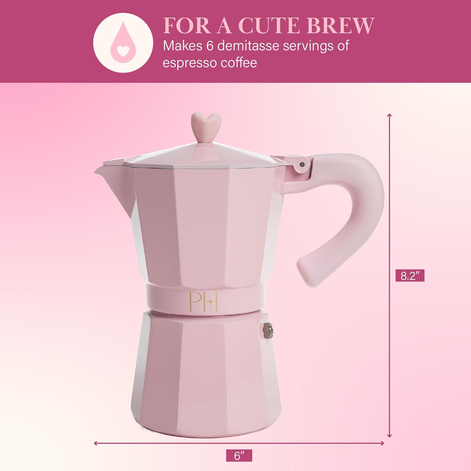 Paris Hilton Stovetop Espresso and Coffee Maker, Italian & Cuban Style Coffee Pot with Iconic Heart Knob, Perfect for Rich Aromatic Espresso, Makes up to 6 Espresso Cups, Pink - Image 6