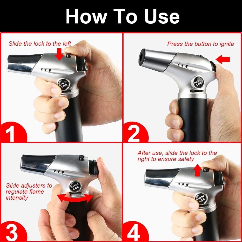 Blow Torch, Home-Grade Kitchen Cooking Torch with Lock Adjustable Flame Refillable Mini Blow Torch Lighter for BBQ, Baking, Brulee Creme,Light Cooking Tasks,DIY Soldering (Butane Gas Excluded) - Image 3