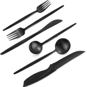 24 Pieces Matte Black Silverware Se...