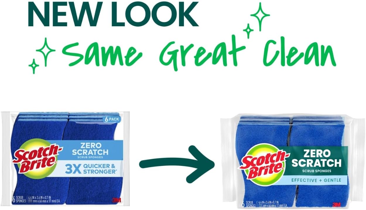 Scotch-Brite Zero Scratch Scrub Sponge, 6 Kitchen Sponges for Cleaning Around the Home, Bathroom & More, Scratch-free Dish Scrubber, Multi-surface Safe, Best for Nonstick Pots and Pans - Image 2