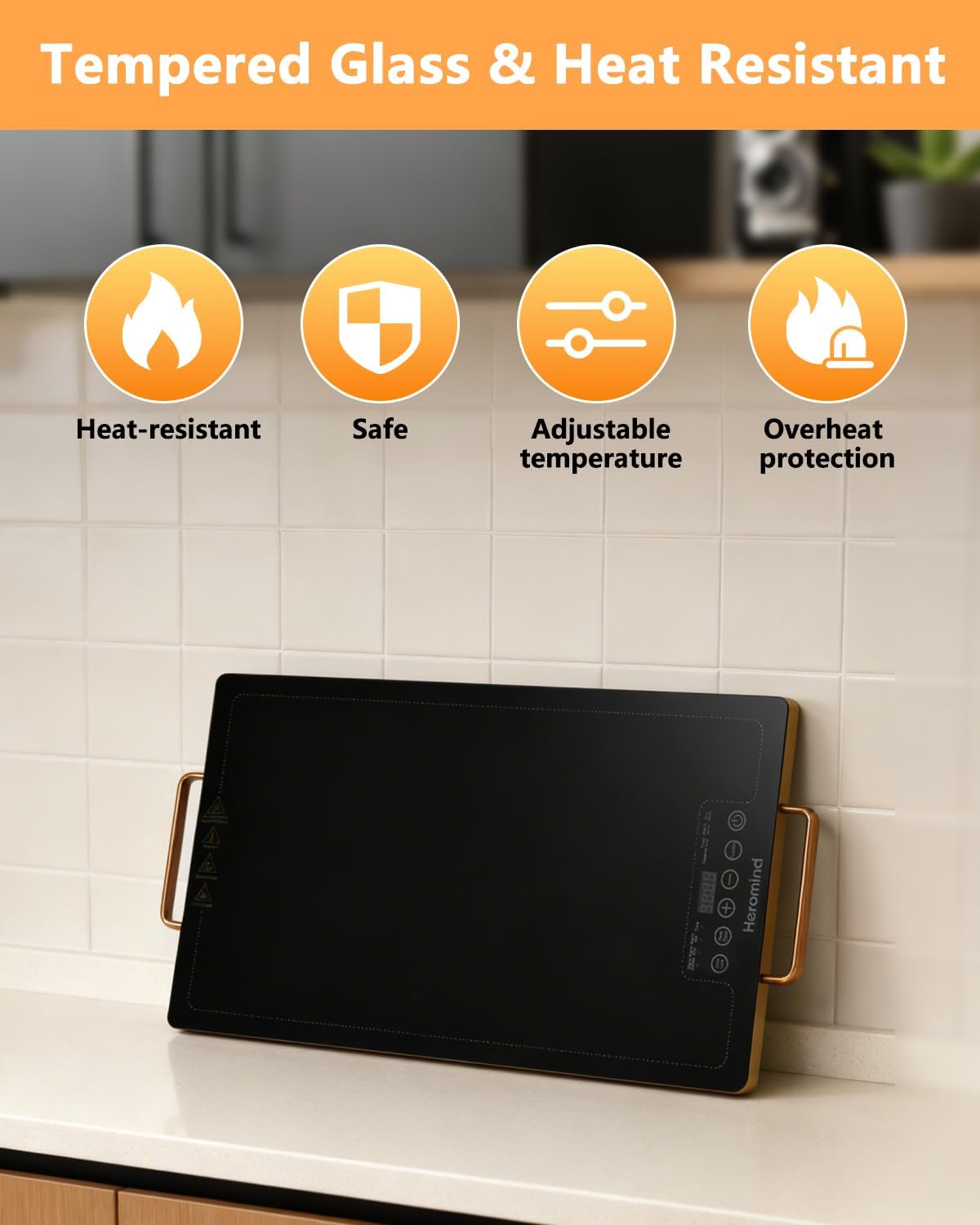 Electric Warming Tray 20" x 12", Glass-Top Full-Surface Food Warmer with Adjustable Temperature & Timer, Warming Trays for Buffets Party, Sabbath, Holiday Parties, Daily Dining - Image 9