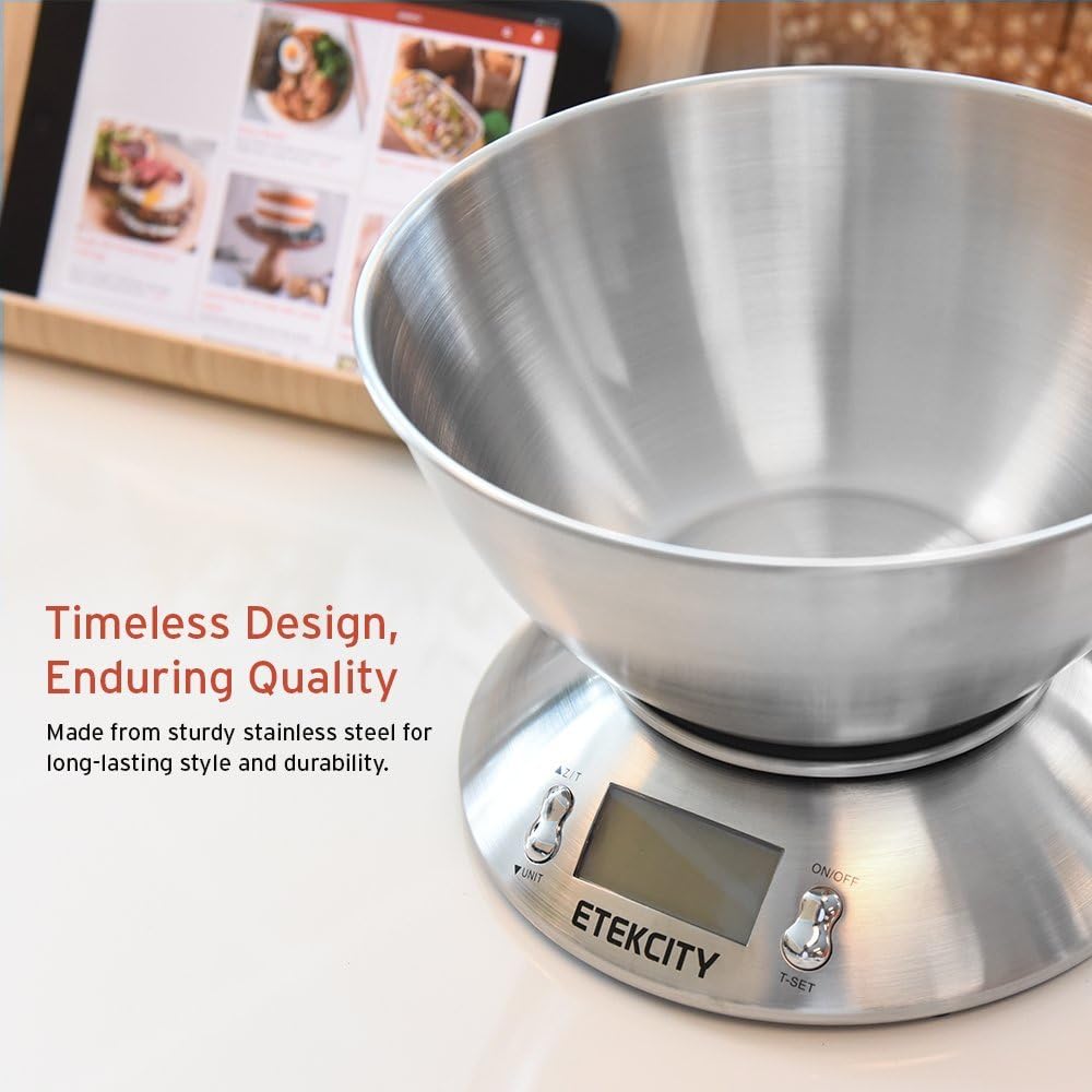 Etekcity Food Kitchen Scale with Bowl, Digital Weight Scale for Food Ounces and Grams, Cooking and Baking, Timer, and Temperature Sensor, 2.06 QT, Stainless Steel - Image 7