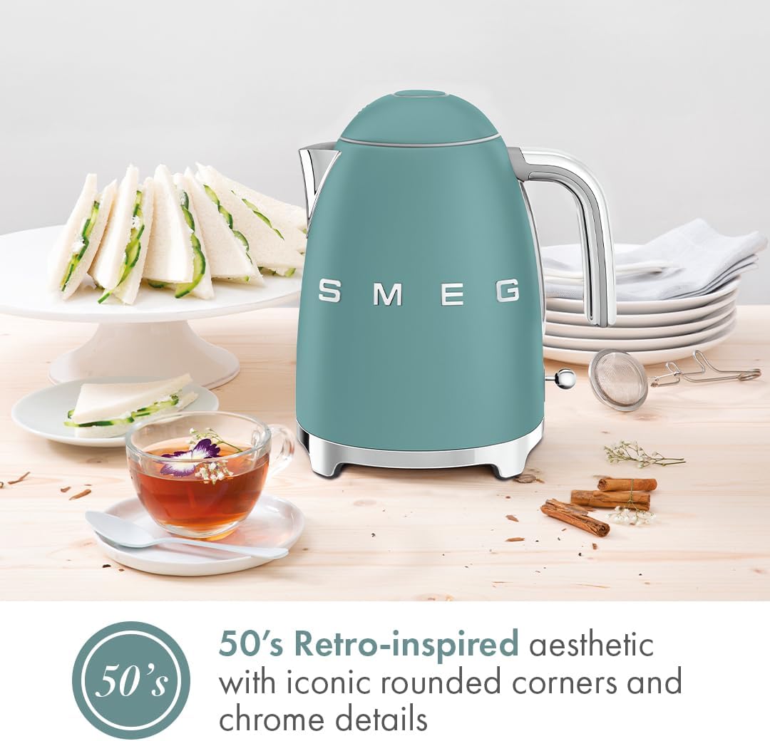 SMEG KLF03 7 Cup Electric Water Kettle, Retro-Style, Soft-Opening Lid, Auto Shut-Off, 360° Swivel Base – Jade - Image 5