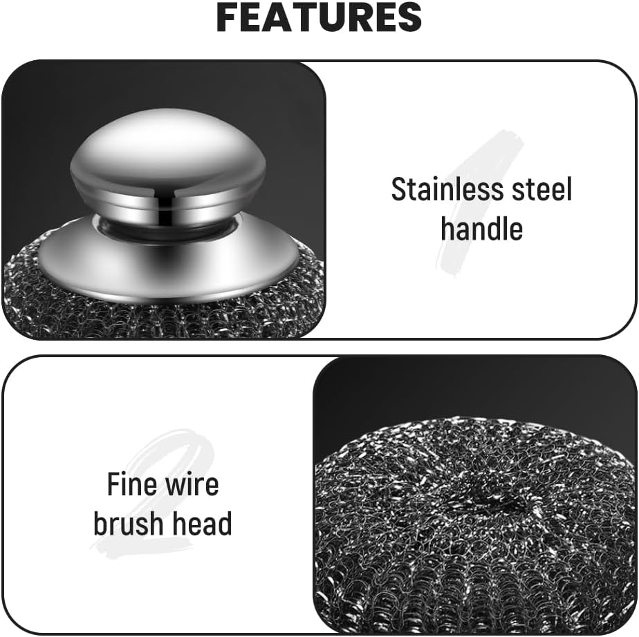 Steel Wool Scrubber with Handle, Upgrade Heavy Duty Stainless Steel Dish Scrubber for Cleaning Dishes, Iron Pots, Stoves, Kitchen Sink (1 pcs) - Image 2