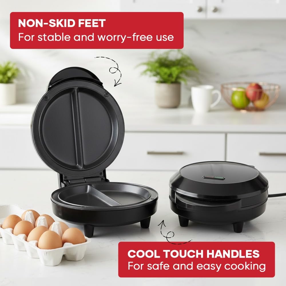 Saker Dual Zone Electric Omelette Maker 2026|Non-Stick Double Omelet Pan with Fast Heating|Perfect for 2 Eggs,Breakfast Sandwiches,Frittatas|1000W Compact Kitchen Appliance (Black) - Image 7