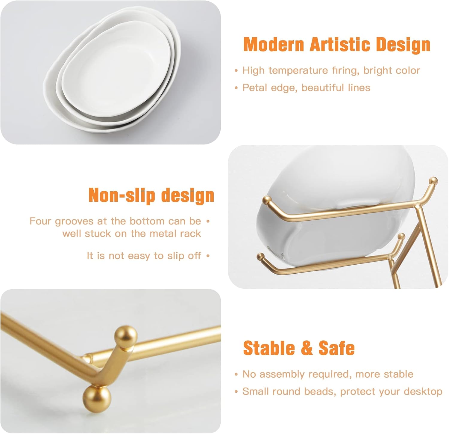 Ceramic Fruit Bowl for Kitchen Counter - 3 Tier Fruit Basket with Metal Stand, Tiered Fruit Stand for Countertop, Snack, Nuts, Cake, Dessert, Cute (Gold, Small) - Image 4