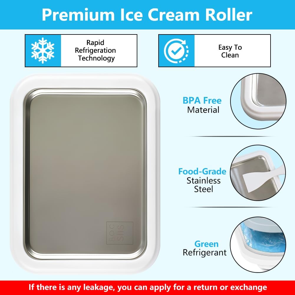 Instant Ice Cream Maker, Rolled Ice Cream Tray with Food Grade 304 Stainless Steel, Frozen Yoghurt Plate for Smoothies, Fruit Sorbets, and Gelato at Home, Easy to Use, Suitable for Home - Image 5