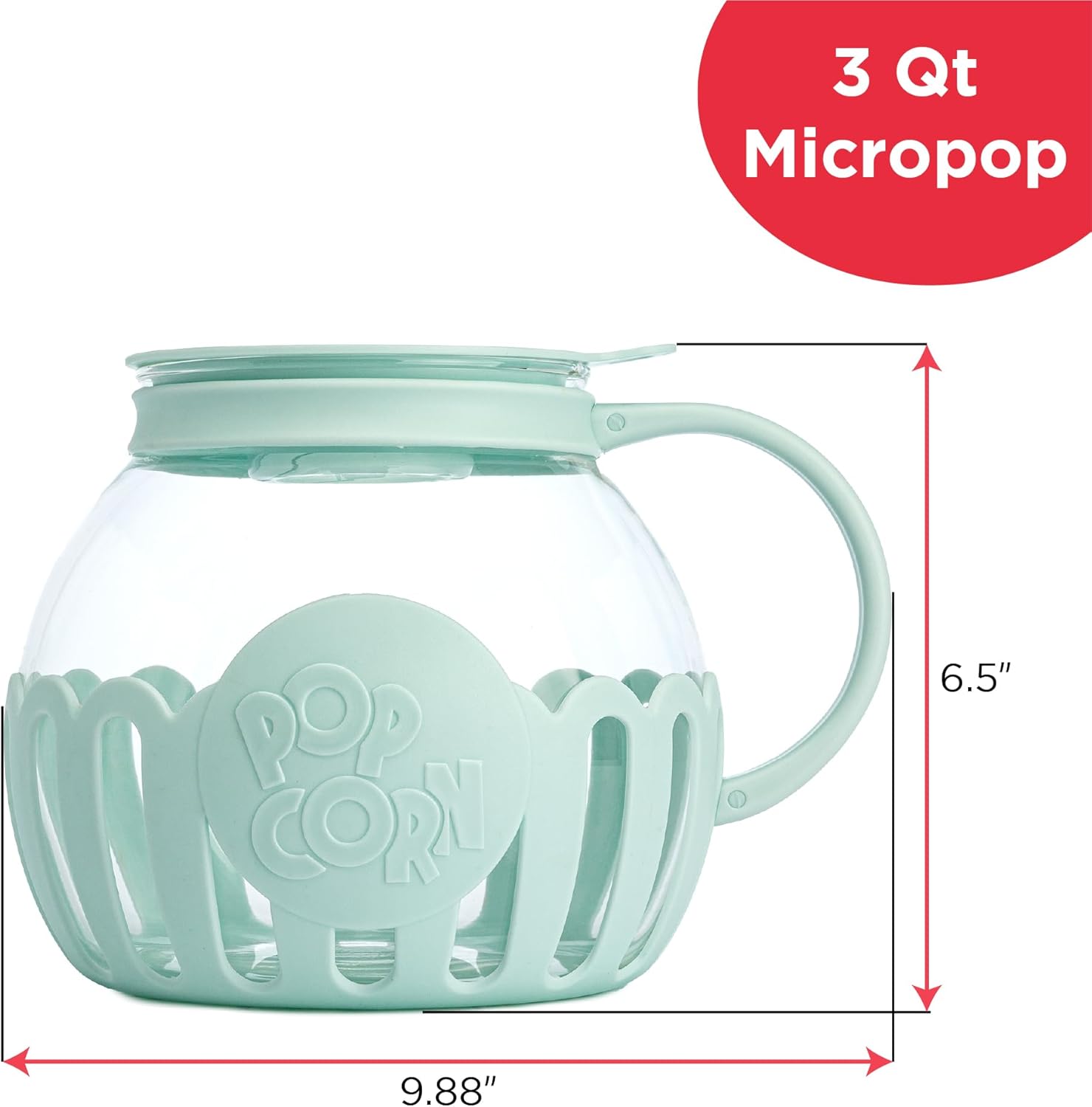 Ecolution Patented Micro-Pop Microwave Popcorn Popper with Temperature Safe Glass, 3-in-1 Lid Measures Kernels and Melts Butter, Made Without BPA, Dishwasher Safe, 3-Quart, Aqua - Image 7