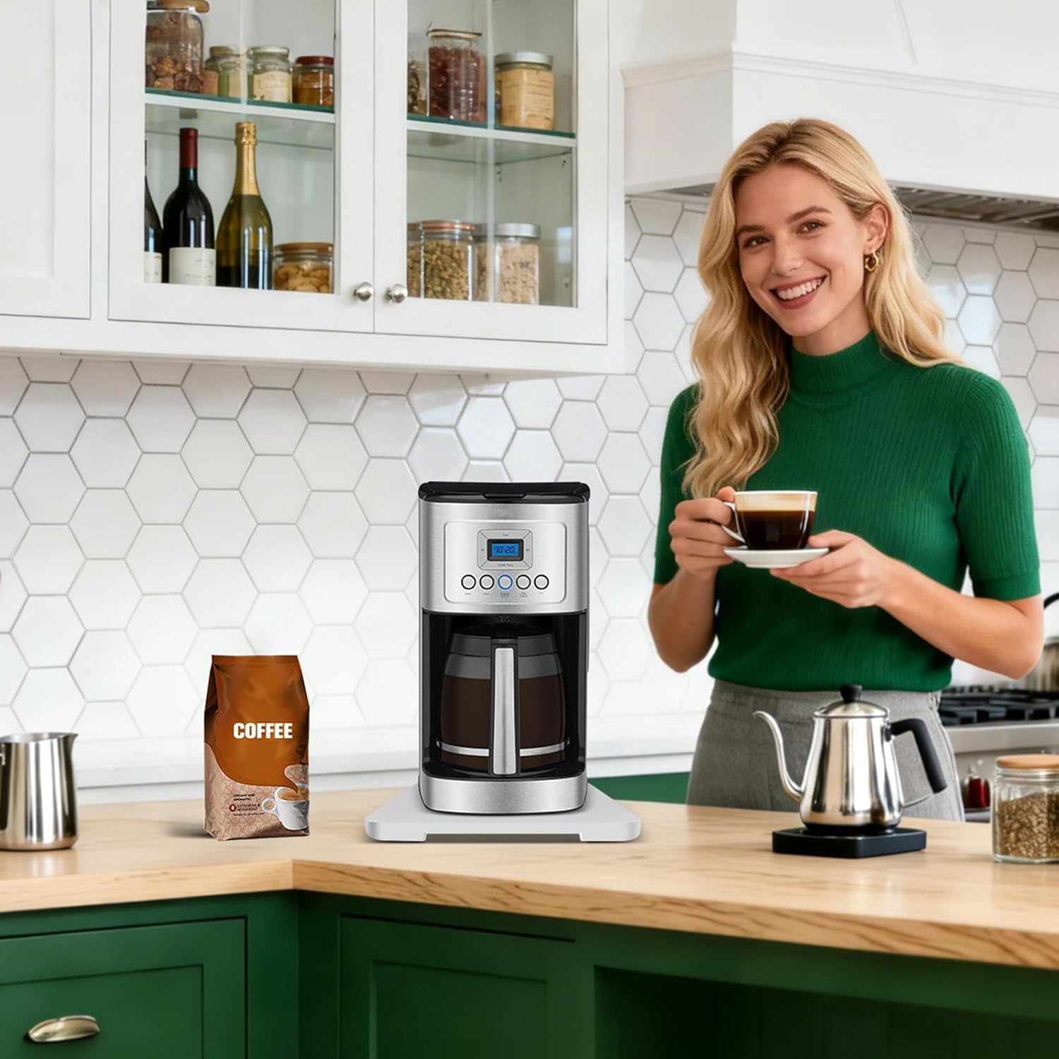 Appliance Slider 360° Rolling Tray for Coffee Maker- Bamboo Coffee Pot Slider Tray Countertop Rotation Sliding Tray with Wheels, Small Appliances Mat White (small 11.8" × 9.8" × 0.6") - Image 6