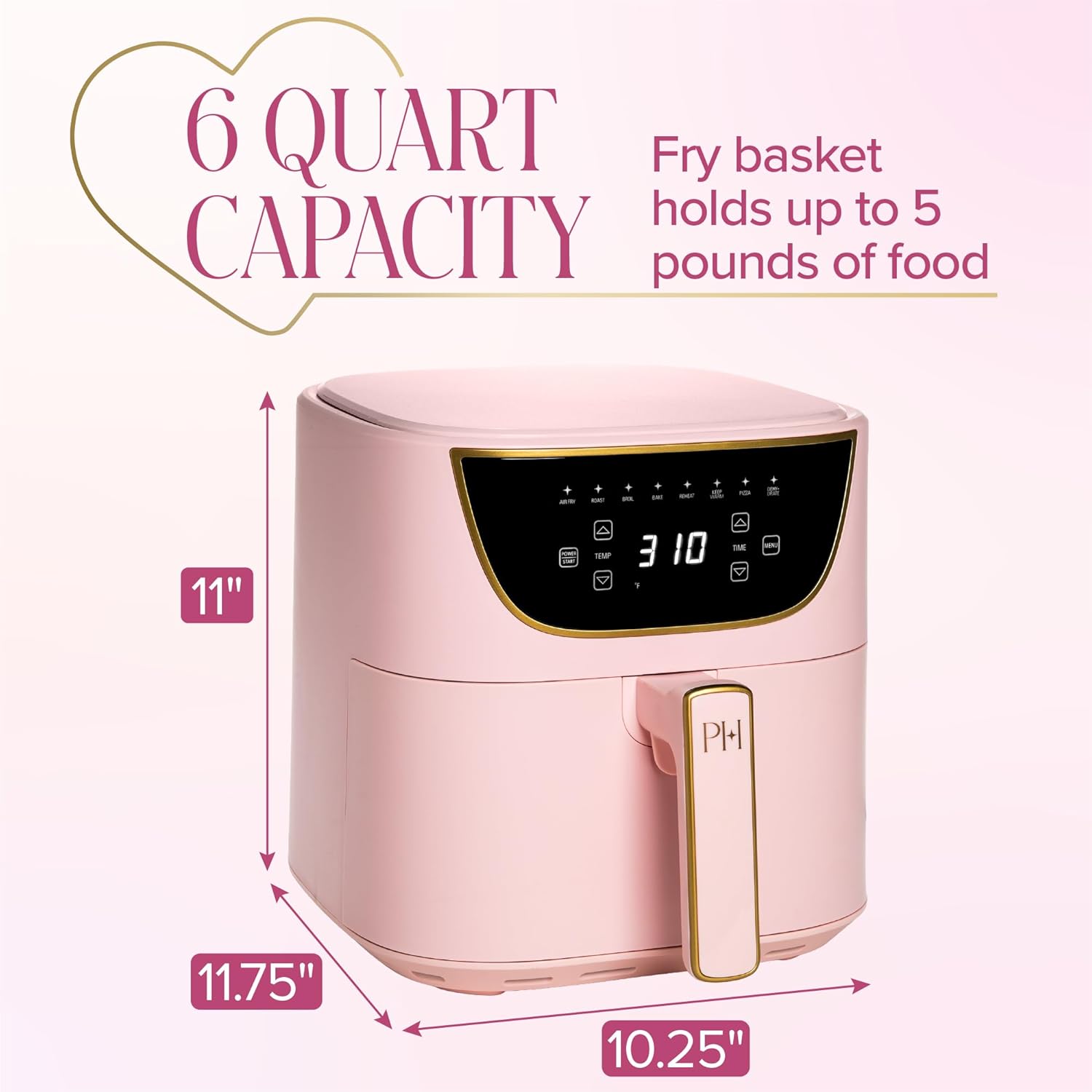 Paris Hilton Air Fryer, Large 6-Quart Capacity, Nonstick Made without PFAS, Touchscreen Display, 8-in-1 (Air Fry, Roast, Broil, Bake, Reheat, Keep Warm, Pizza, Dehydrate), Dishwasher Safe, Pink - Image 7
