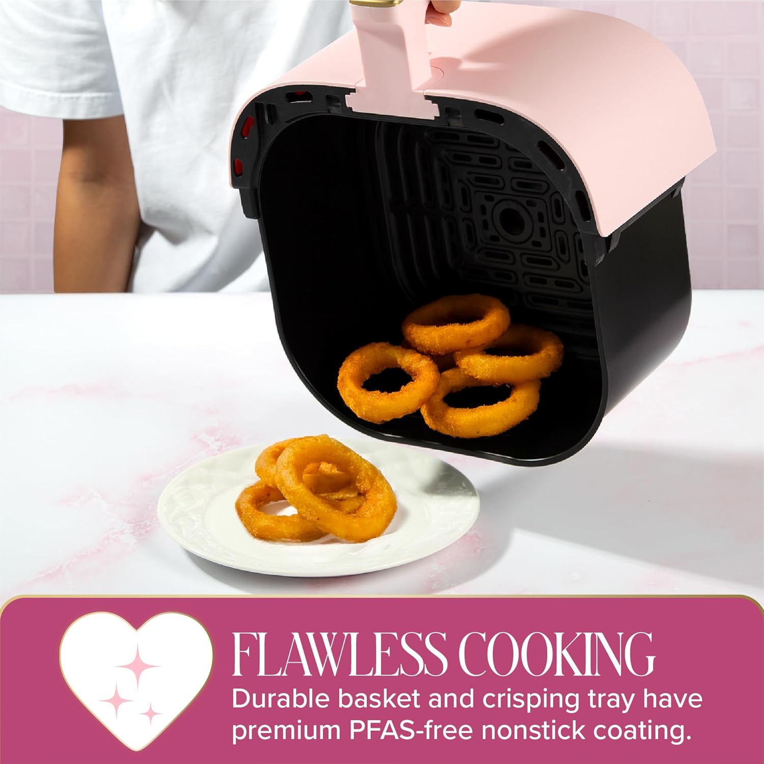 Paris Hilton Air Fryer, Large 6-Quart Capacity, Nonstick Made without PFAS, Touchscreen Display, 8-in-1 (Air Fry, Roast, Broil, Bake, Reheat, Keep Warm, Pizza, Dehydrate), Dishwasher Safe, Pink - Image 4