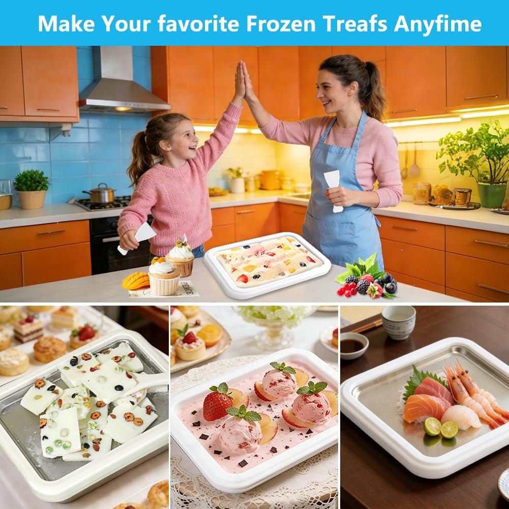 Instant Ice Cream Maker, Rolled Ice Cream Tray with Food Grade 304 Stainless Steel, Frozen Yoghurt Plate for Smoothies, Fruit Sorbets, and Gelato at Home, Easy to Use, Suitable for Home - Image 8
