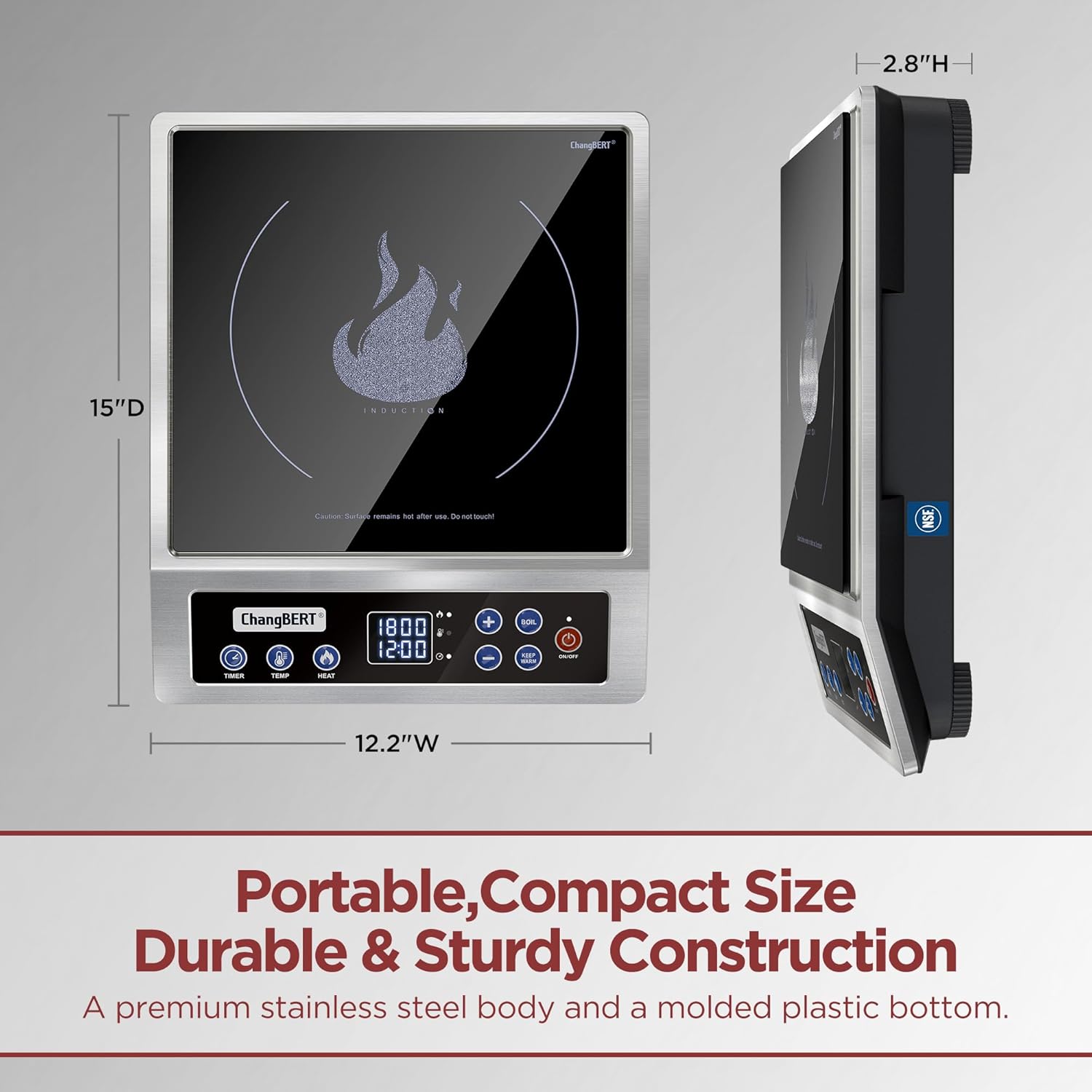 ChangBERT Portable Induction Cooktop Enhanced Version, One-Click Max Power 1800W Large Heating Coil Burner, Precise Temperature Control, NSF Certified Commercial Grade Low Noise Hot Plate - Image 6