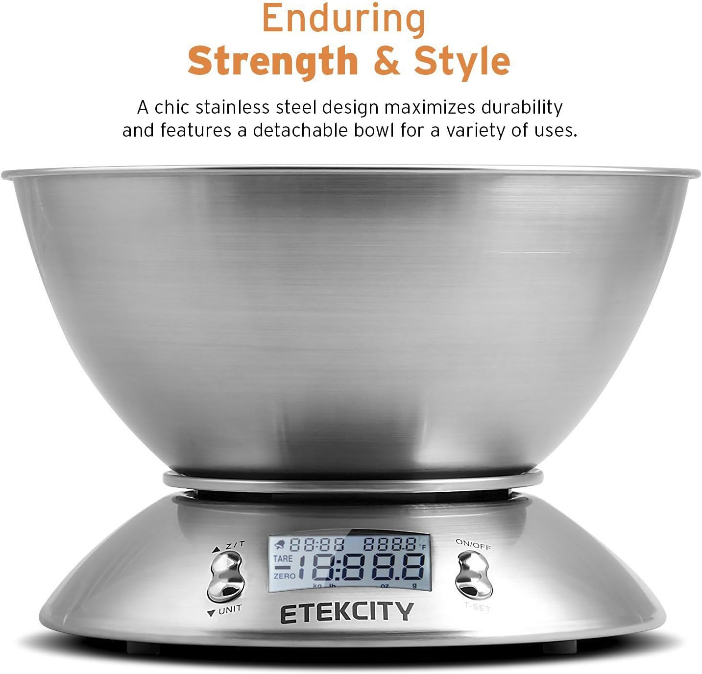 Etekcity Food Kitchen Scale with Bowl, Digital Weight Scale for Food Ounces and Grams, Cooking and Baking, Timer, and Temperature Sensor, 2.06 QT, Stainless Steel - Image 2