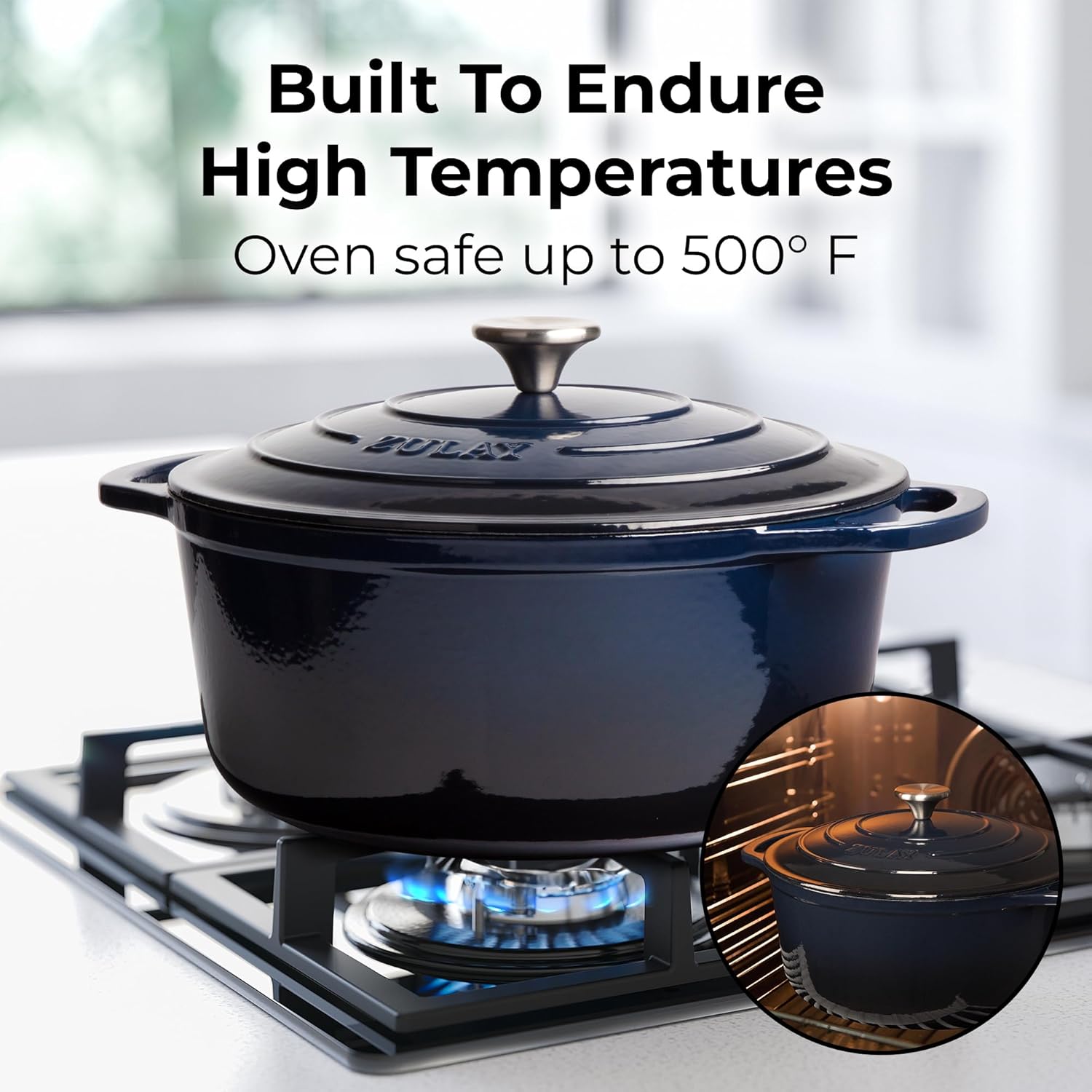 Zulay Kitchen 6 Quart Enameled Cast Iron Dutch Oven Pot with Lid – Premium Durability & Oven Safe up to 500°F – Heavy Duty Cookware Perfect for Bread Baking, Stews, Braising & Roasting - Lapis Lazuli - Image 2