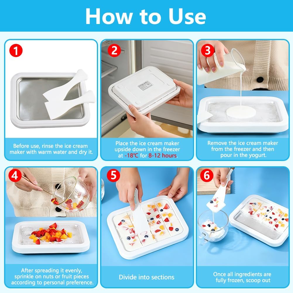 Instant Ice Cream Maker, Rolled Ice Cream Tray with Food Grade 304 Stainless Steel, Frozen Yoghurt Plate for Smoothies, Fruit Sorbets, and Gelato at Home, Easy to Use, Suitable for Home - Image 3