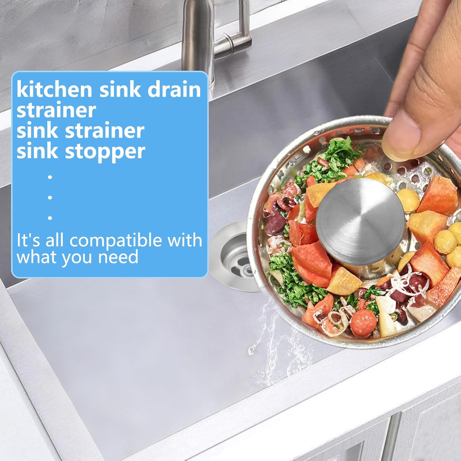 3-in-1 Kitchen Sink Drain Strainer Stopper, Upgraded Stainless Steel Sink Plug with Anti-Clog Filter Basket, Fits Standard 3-1/2 Inch Drain Hole, Pop Up Garbage Disposal Cover Food Catcher - Image 6
