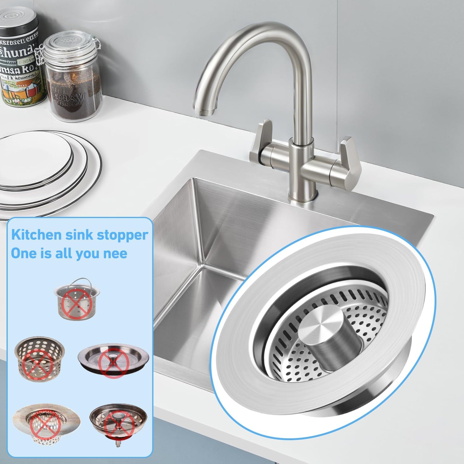 3-in-1 Kitchen Sink Drain Strainer Stopper, Upgraded Stainless Steel Sink Plug with Anti-Clog Filter Basket, Fits Standard 3-1/2 Inch Drain Hole, Pop Up Garbage Disposal Cover Food Catcher - Image 5