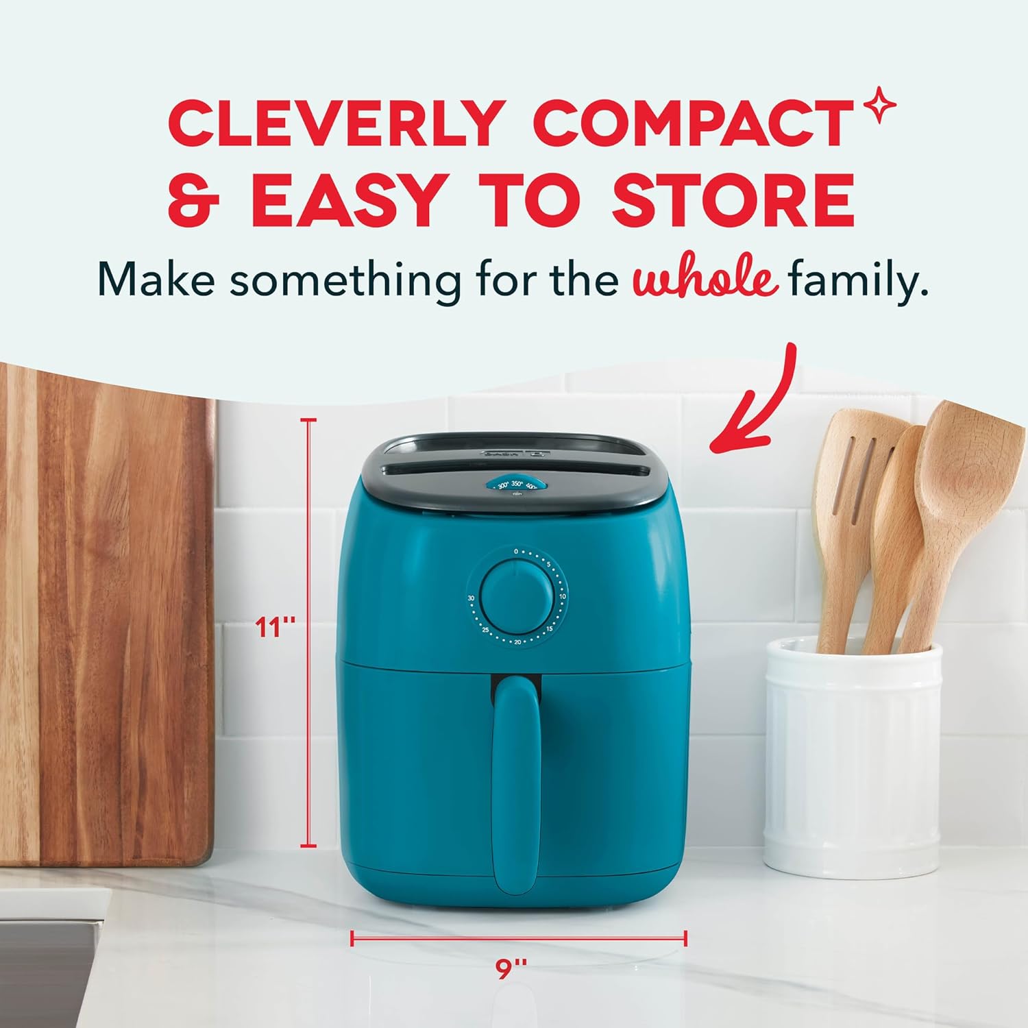 Dash Tasti-Crisp™ Air Fryer - AirCrisp® Technology - Compact Design with Adjustable Temperature Control - Nonstick Fry Basket & Auto Shut-Off Feature - 2.6 Quarts - Teal - Image 3