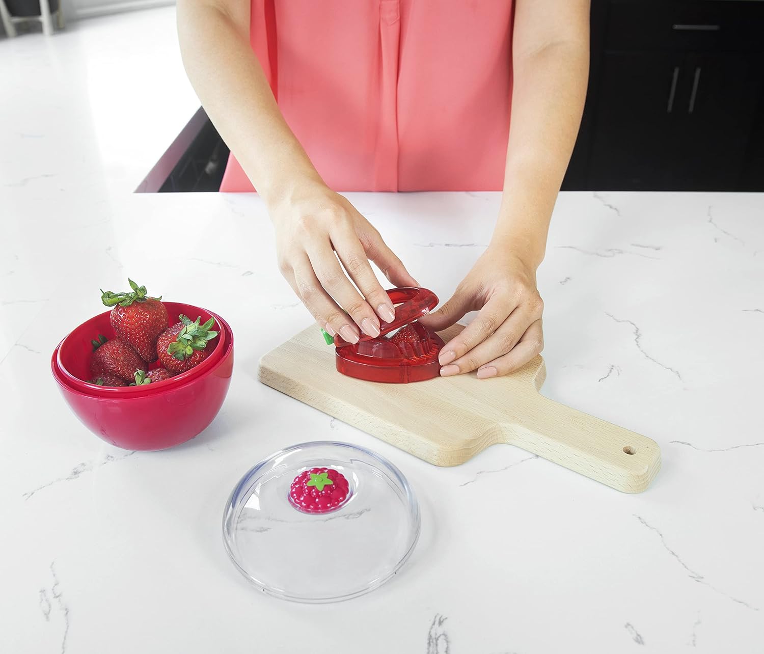 Joie Strawberry Slicer, Perfectly Even Fruit Cutter Tool, Ideal for Cakes, Pies and Garnishes, Cute Berry Shaped Kitchen Gadget, Stainless Steel, BPA-Free - Image 2