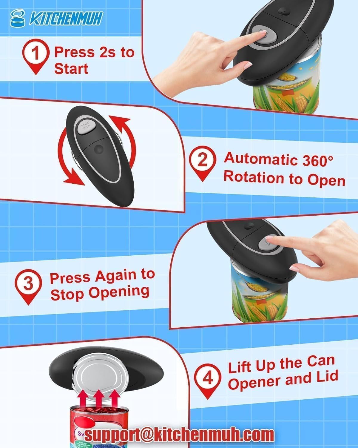 One Touch Electric Can Opener Fits Almost All Can Sizes for Seniors with Arthritis, Hand Held Battery Operated Can Opener with Smooth Edge, Food Safe Kitchen Gadgets Automatic Can Opener for Kitchen - Image 2