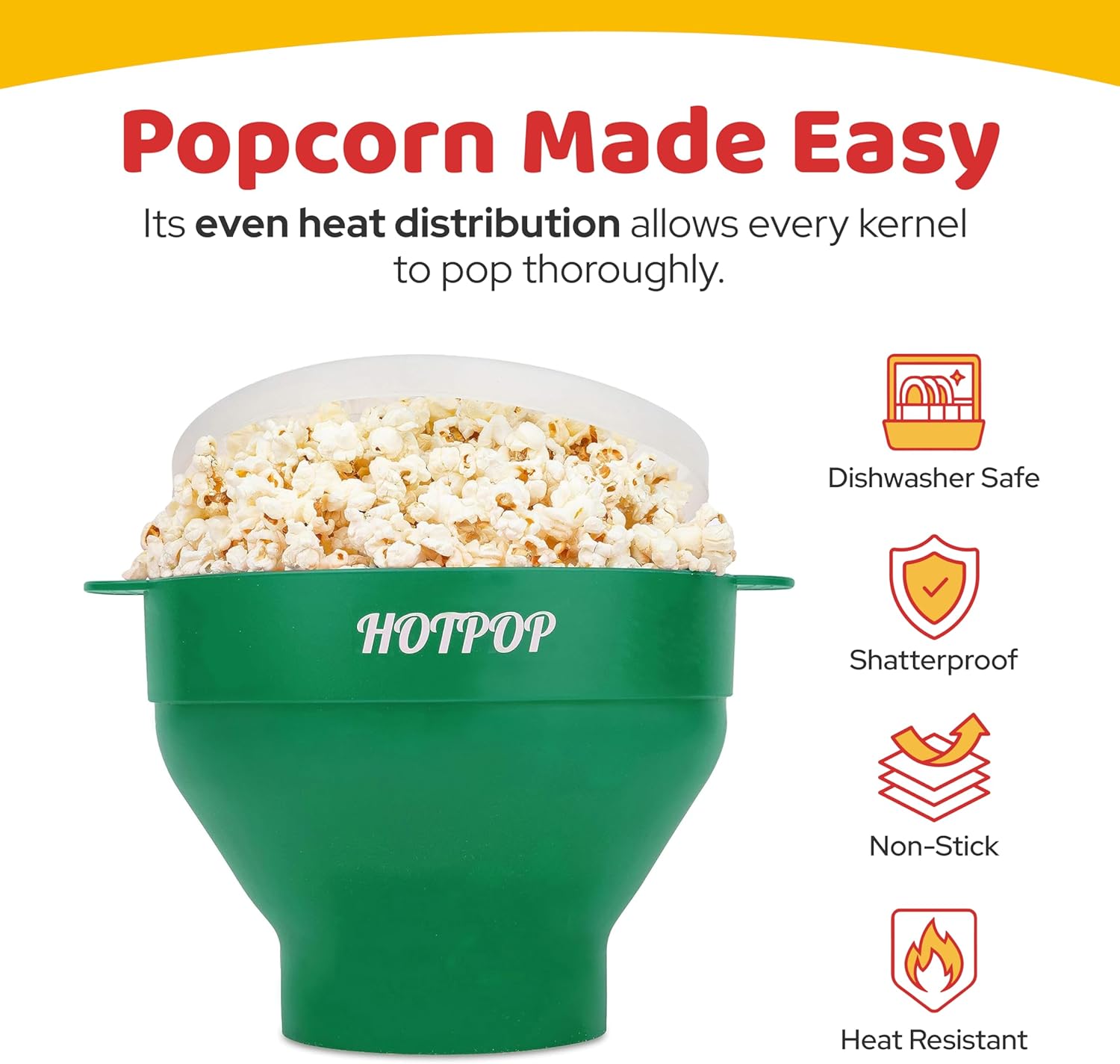 The Original Hotpop Microwave Popcorn Popper, Silicone Popcorn Maker, Collapsible Bowl BPA-Free and Dishwasher Safe- 20 Colors Available (Olive Green) - Image 4