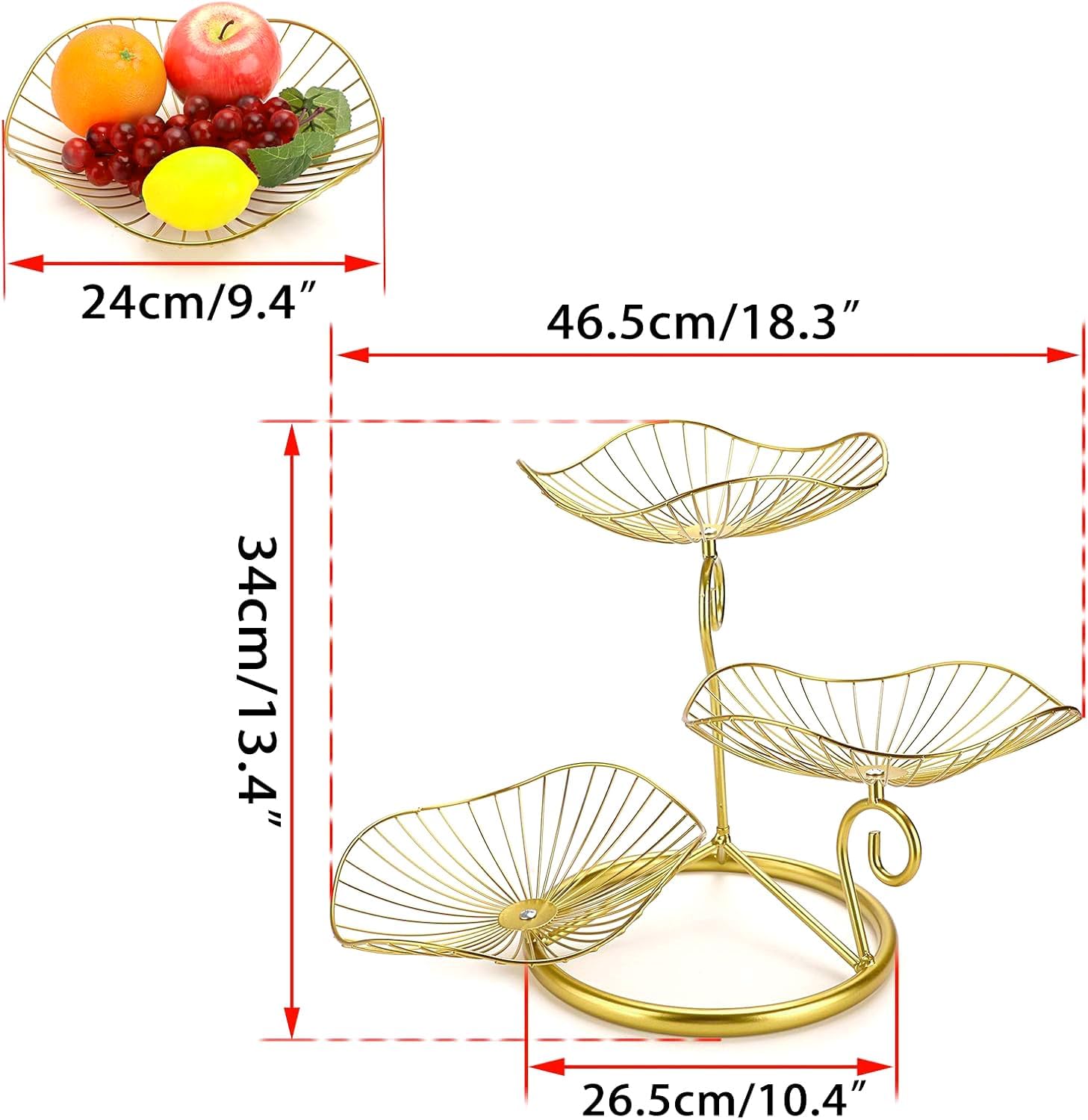 OwnMy 3-Tier Fruit Basket Stand Decorative Iron Fruit Bowl, Metal Wire Fruit Holder Storage Trays Table Countertop Holder for Vegetables Bread Snack, Modern Fruit Bowls for Kitchen Home Use - Image 3