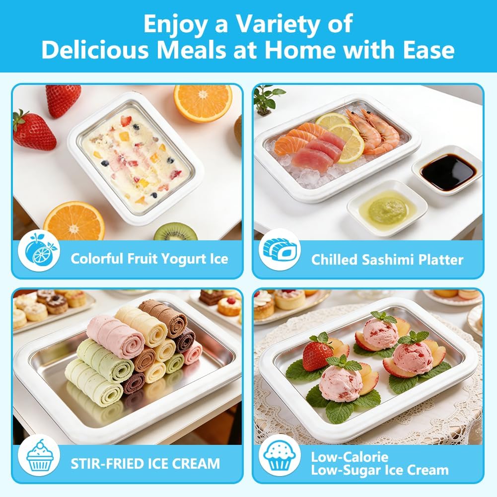 Instant Ice Cream Maker, Rolled Ice Cream Tray with Food Grade 304 Stainless Steel, Frozen Yoghurt Plate for Smoothies, Fruit Sorbets, and Gelato at Home, Easy to Use, Suitable for Home - Image 2